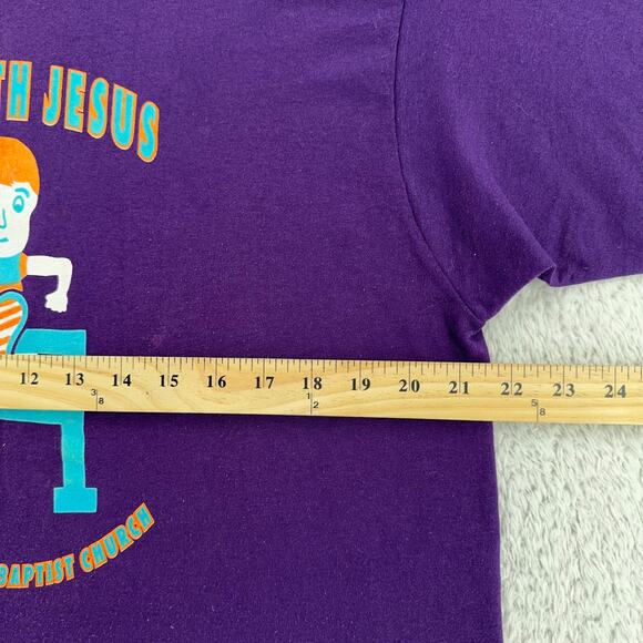 Vintage Run With Jesus Purple T-Shirt L Made in USA Christian Graphic Tee - Picture 7 of 8